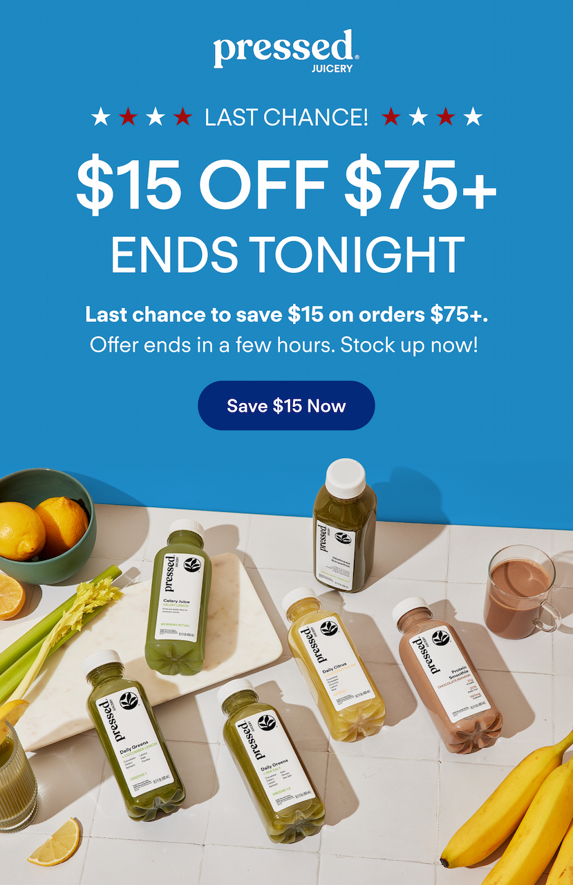 Last Chance! $15 OFF $75+ ends Tonight. Last chance to save&nbsp;$15&nbsp;on orders&nbsp;$75+. Offer ends in a few hours.&nbsp;Stock up now!&nbsp;