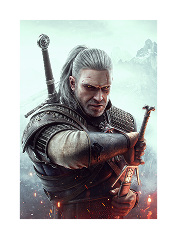 Geralt reaches for his sword in hero art for The Witcher 3: Wild Hunt.