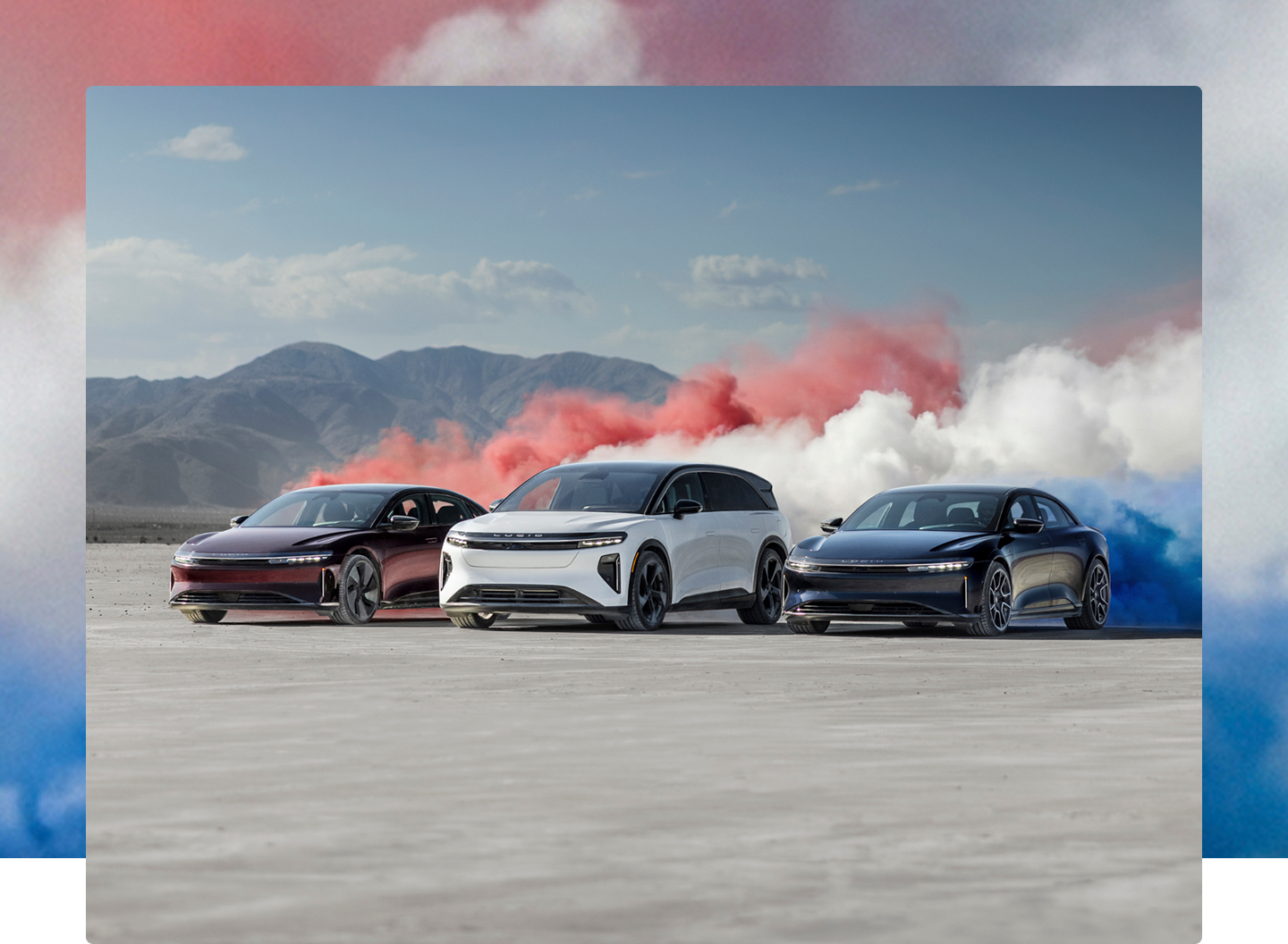 Red, White and Blue Lucid Vehicles