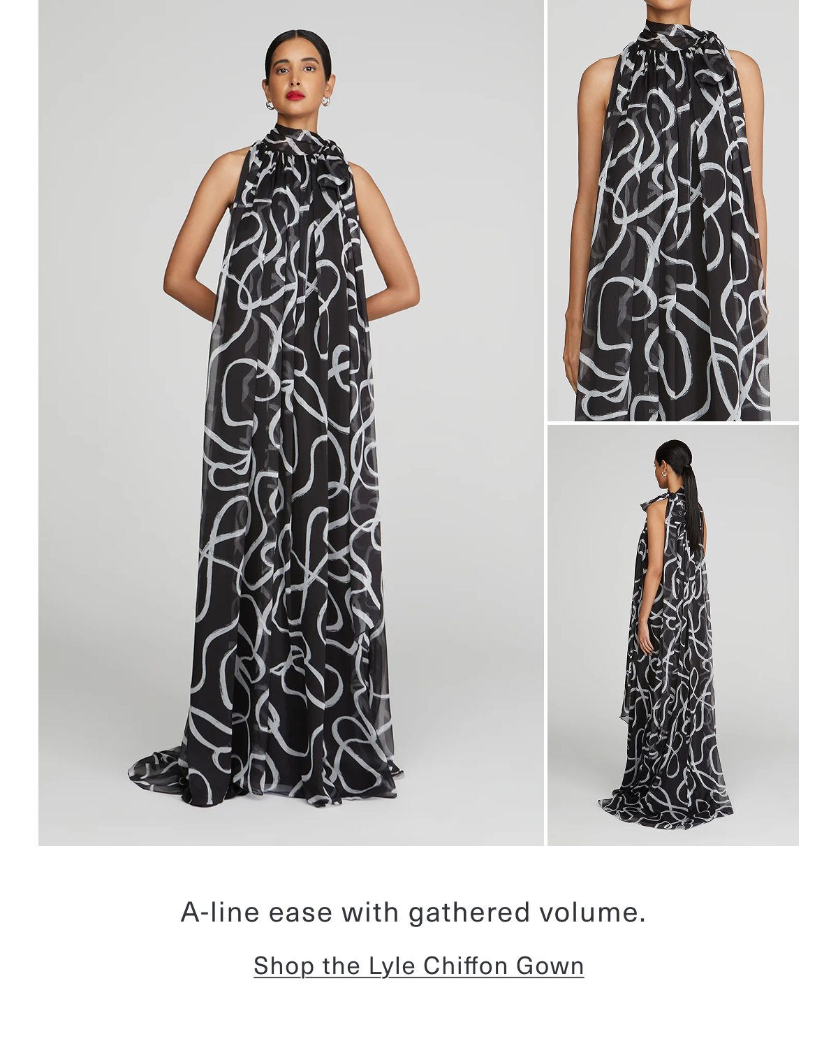 A-line ease with gathered volume. Shop the Lyle Chiffon Gown