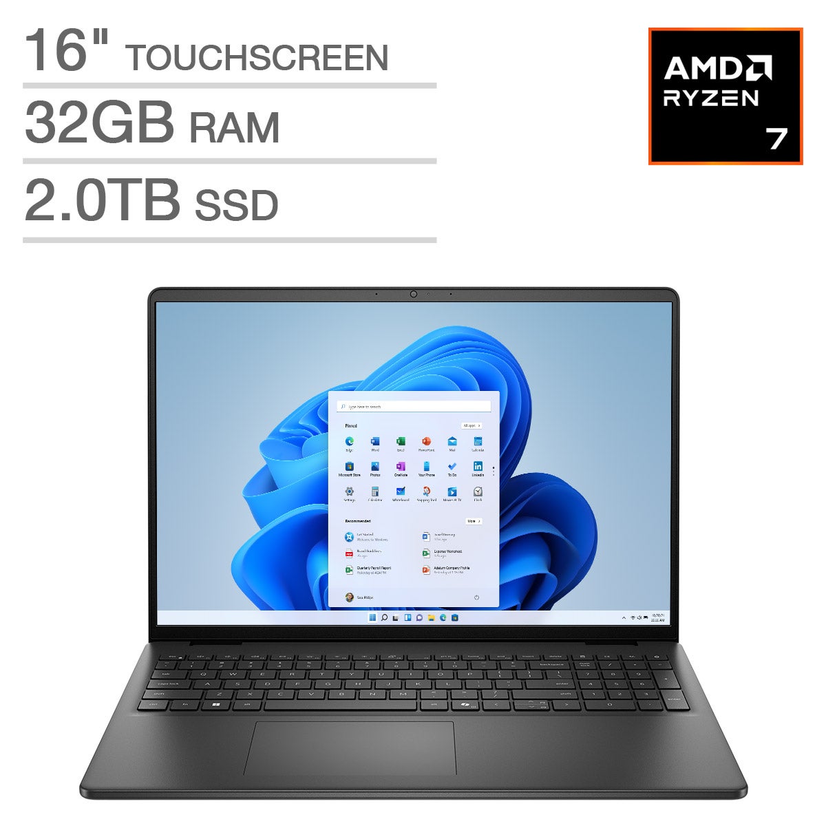 Dell 16-inch Laptop with AMD Ryzen 7 Processor