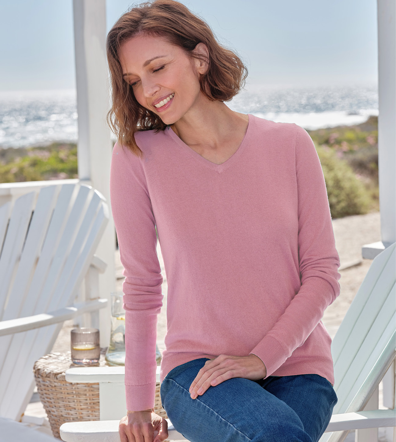 Cotton & Cashmere V Neck Jumper