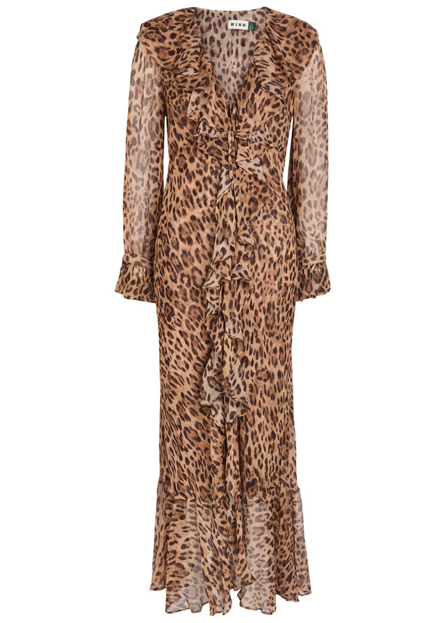 RIXO Gracye leopard-print chiffon midi dress