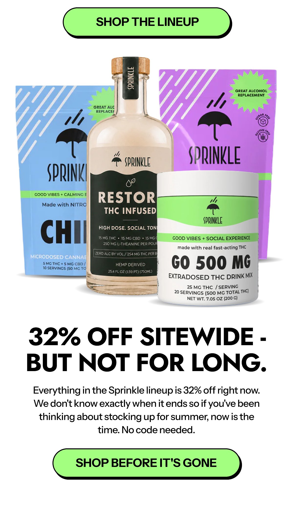 Shop the lineup 32% off sitewide - but not for long. Everything in the Sprinkle lineup is 32% off right now.