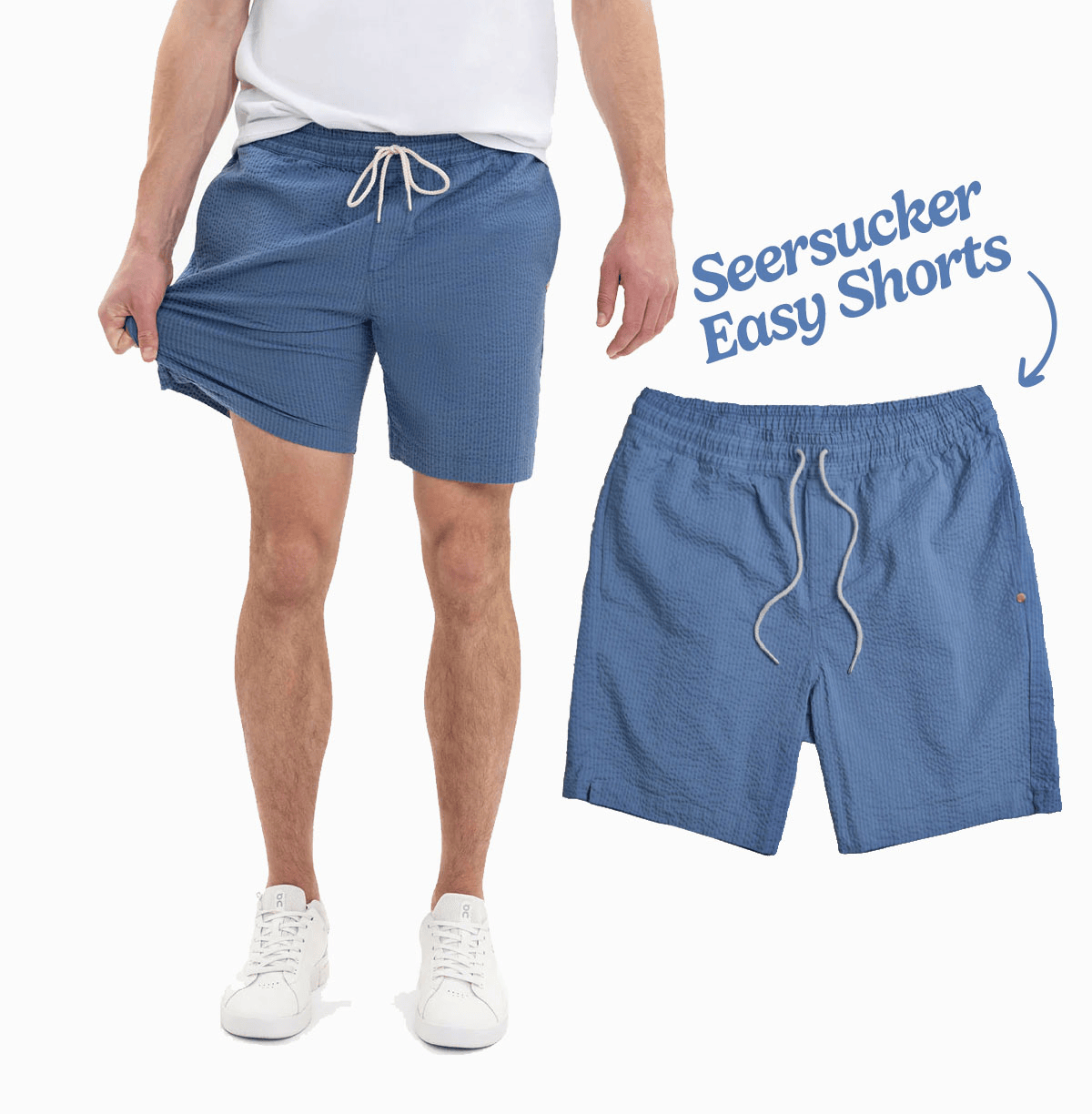 GIF of man in seersucker shorts. Seersucker easy shorts.