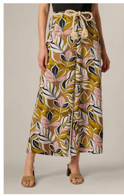 Wide Leg Rope Belt Pants In Amber Green Brushed Leaf