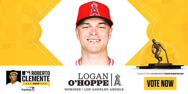 Roberto Clemente Award presented by Capital One. Logan O'Hoppe - Nominee - Los Angeles Angels. Character, Community, Contributions. Vote Now!