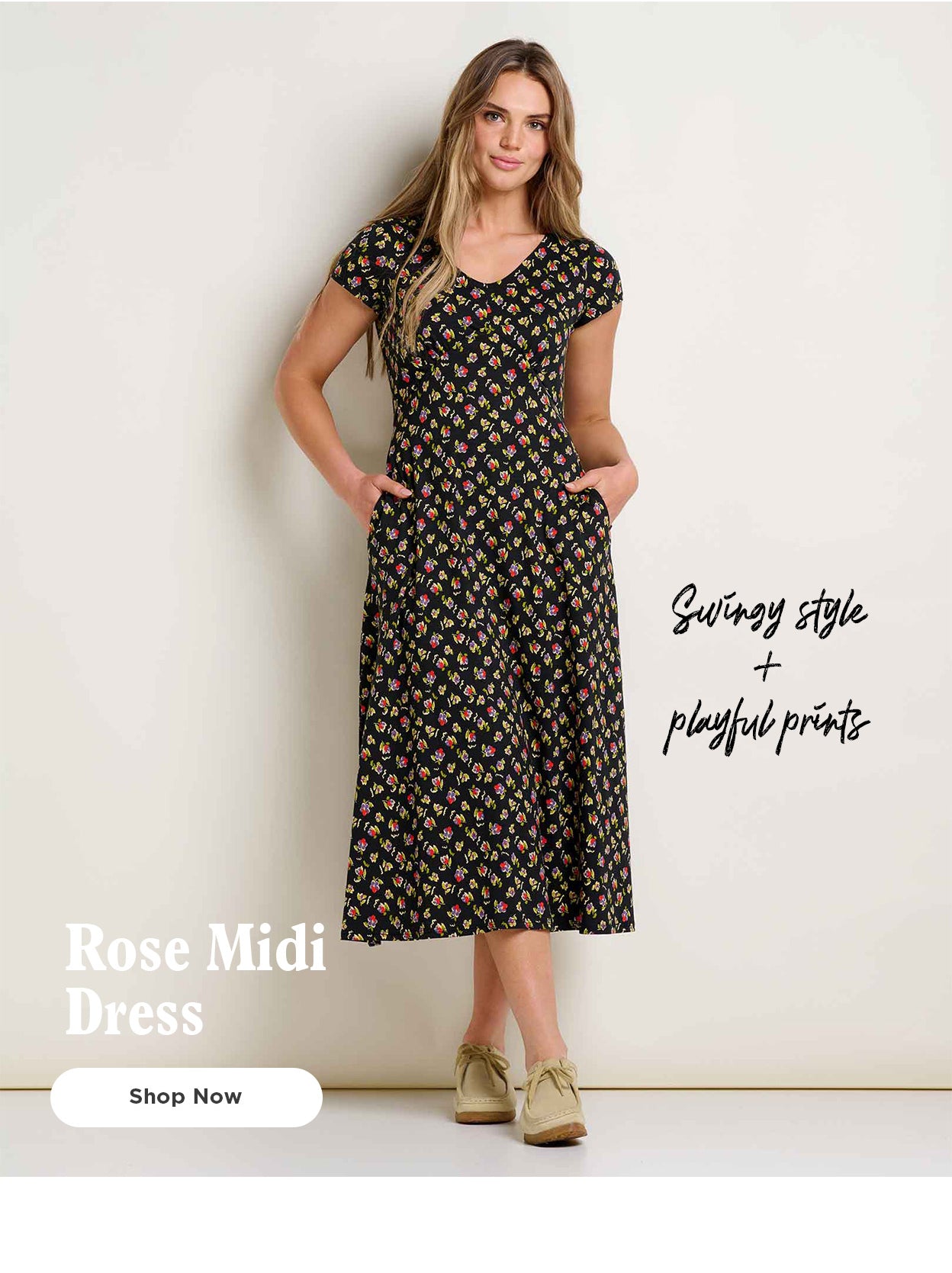 Swingy Style + Playful Prints Rose Midi Dress