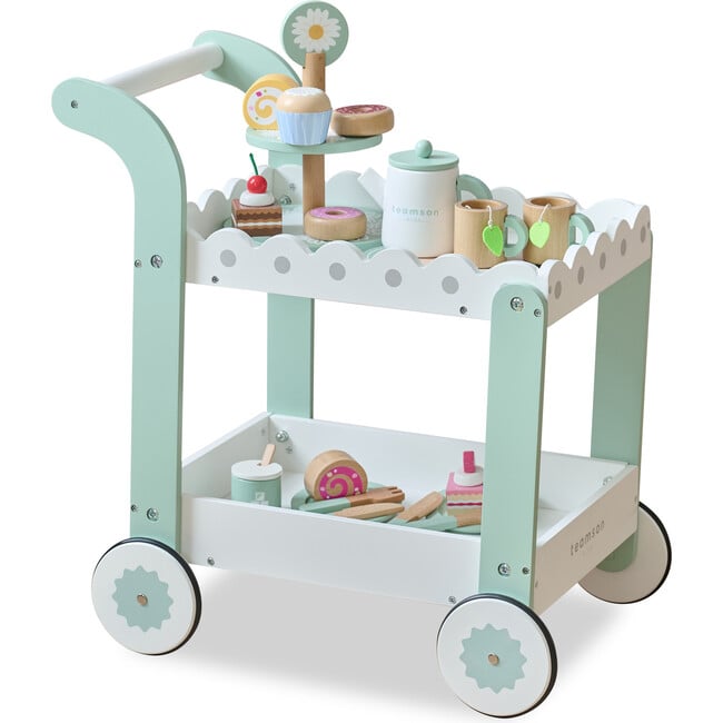 Image of Afternoon Sip Wood Dessert Cart with 21 Pieces & Rotatable Wheels