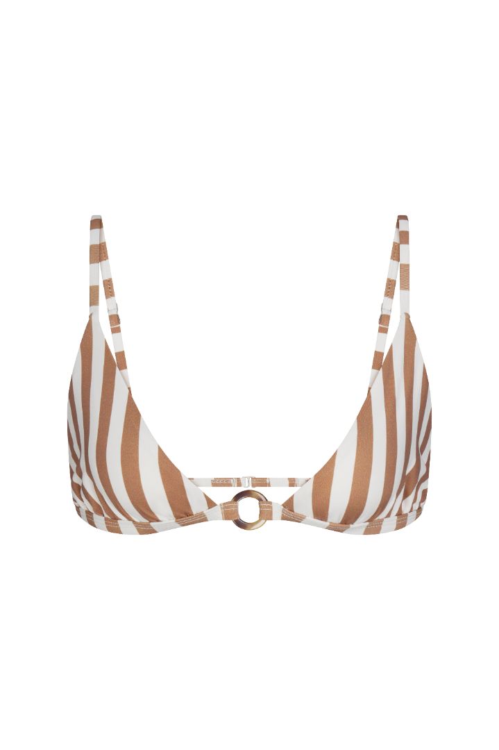 Image of Tortoise Ring Triangle Bikini Top in Fawn Vertical Stripes