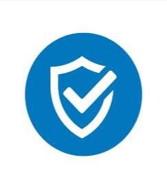 Blue circle with a white shield and checkmark, symbolizing security and verification.