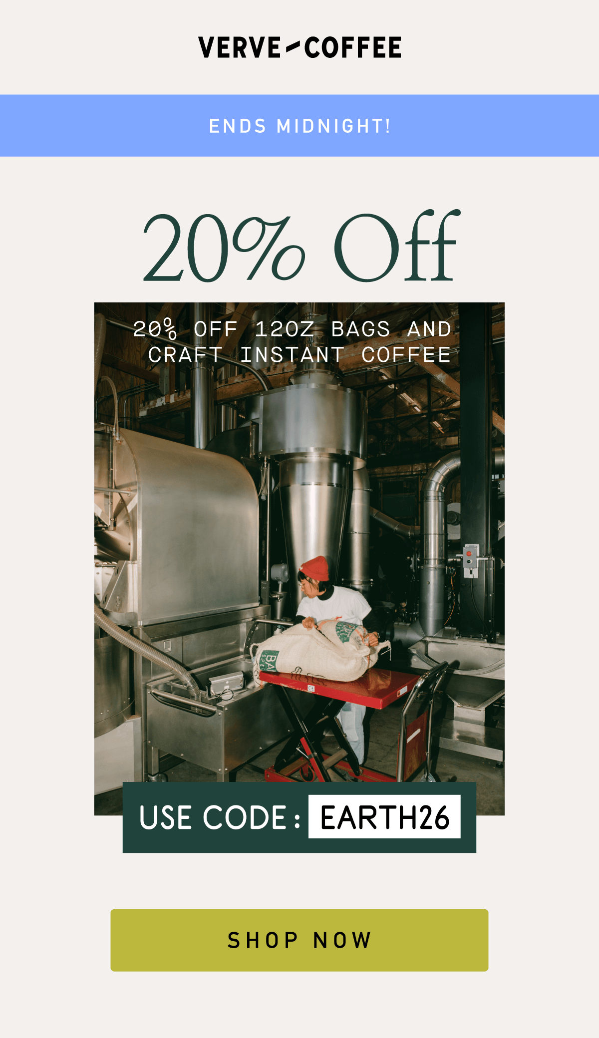 20% OFF bags and craft instant coffee