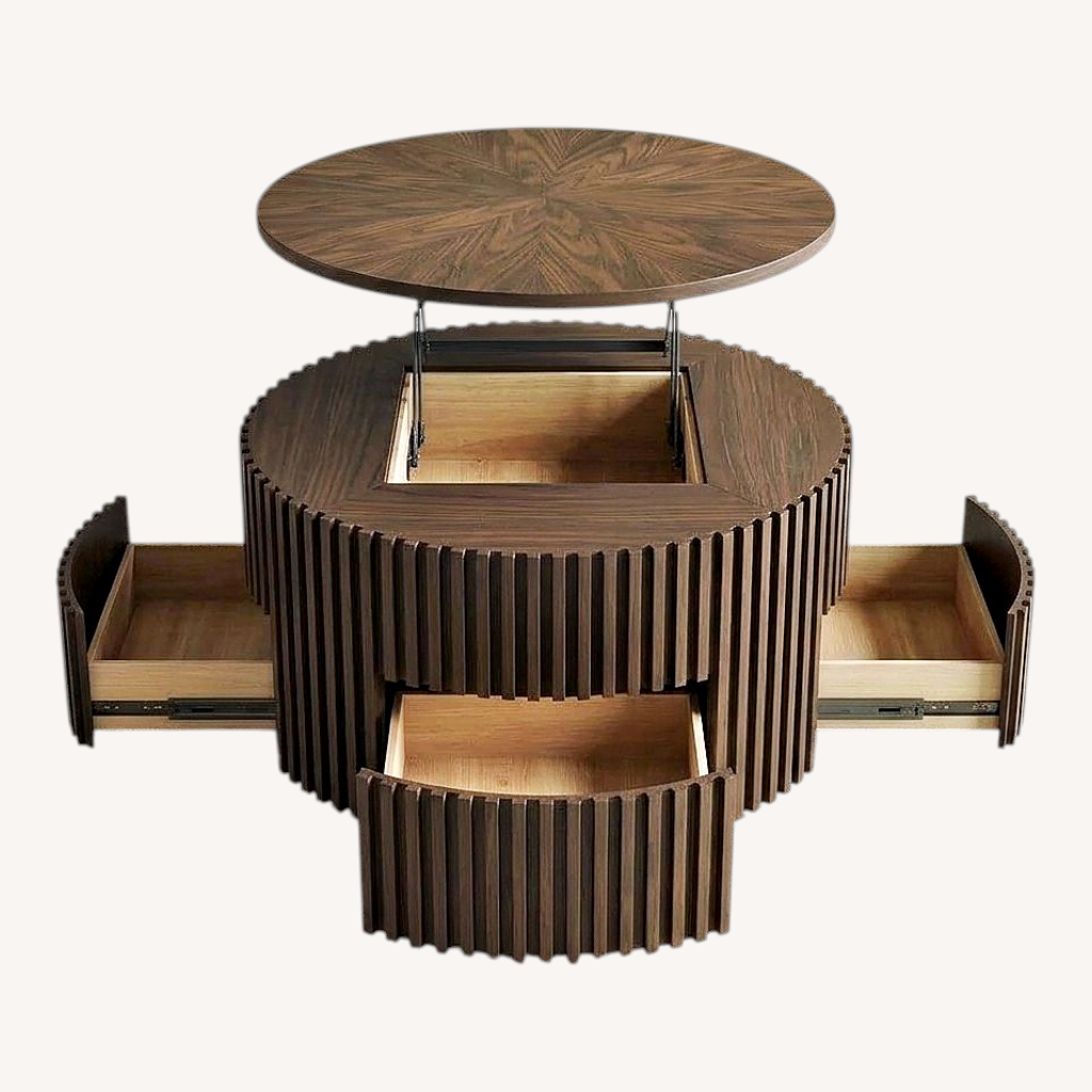 Image of Round Walnut Lift-top Coffee Table With Storage