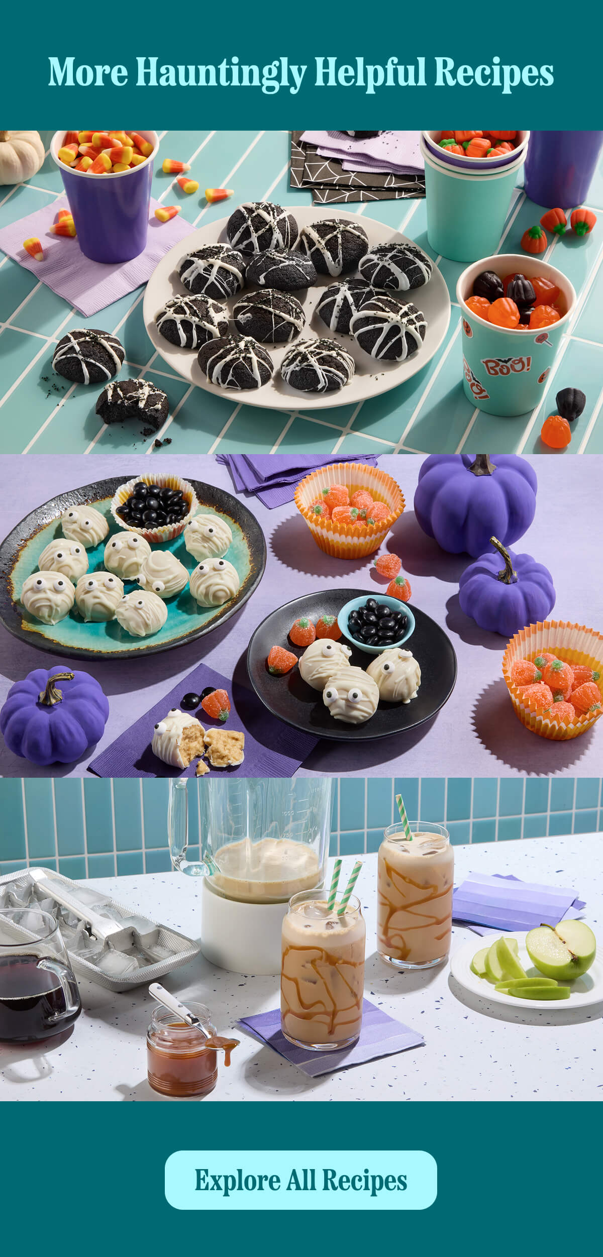 Spooky Halloween treats made with Almond Breeze, from mummy truffles to iced caramel drinks.