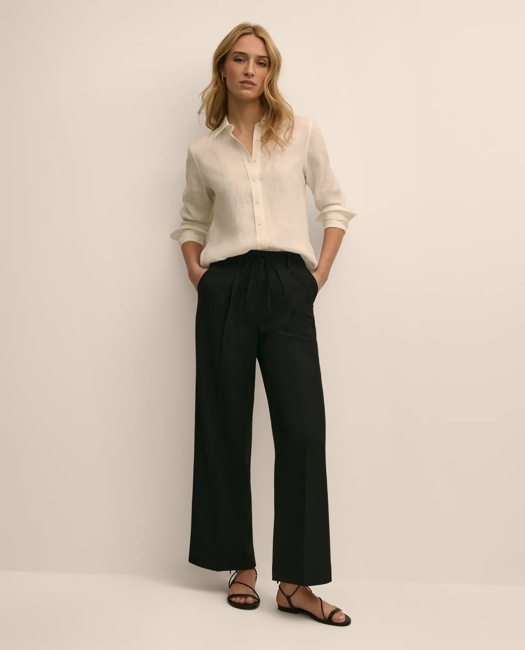 Image of Linen-Cotton Blend Tie-Waist Wide-Leg - Suit Tie