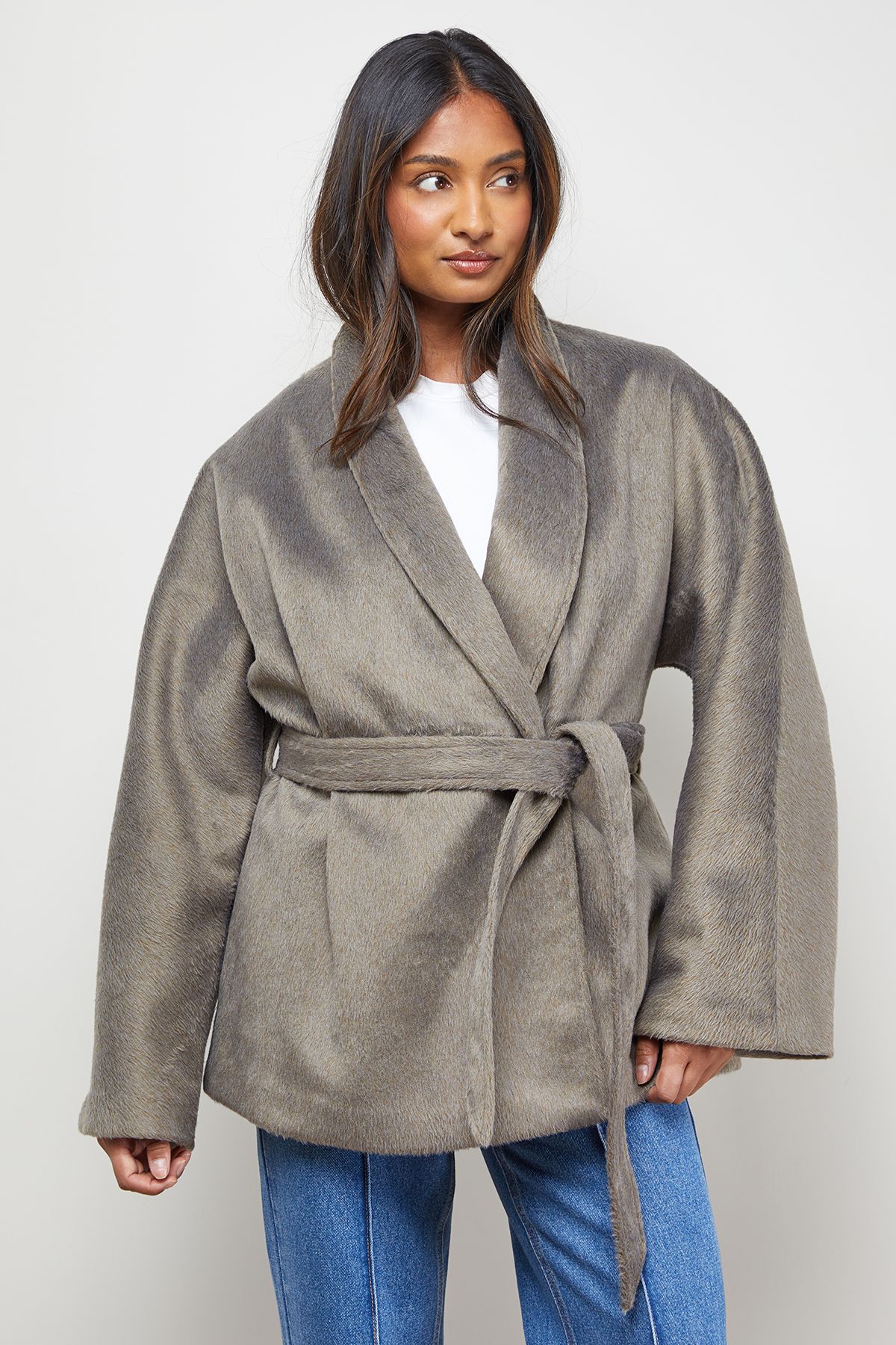 Wrap Detail Belted Short Coat