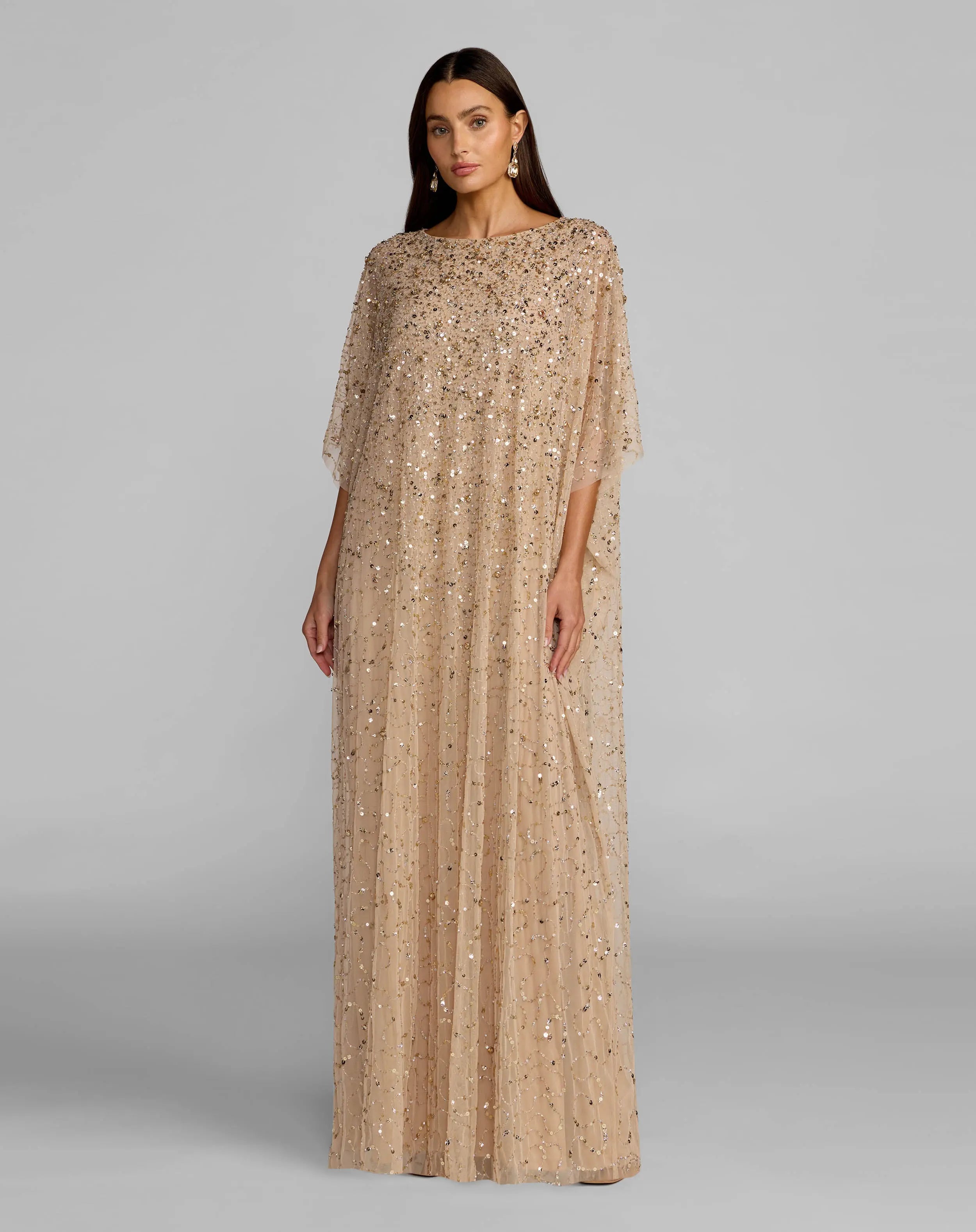 Image of Gold Sequin Embellished Kaftan Gown
