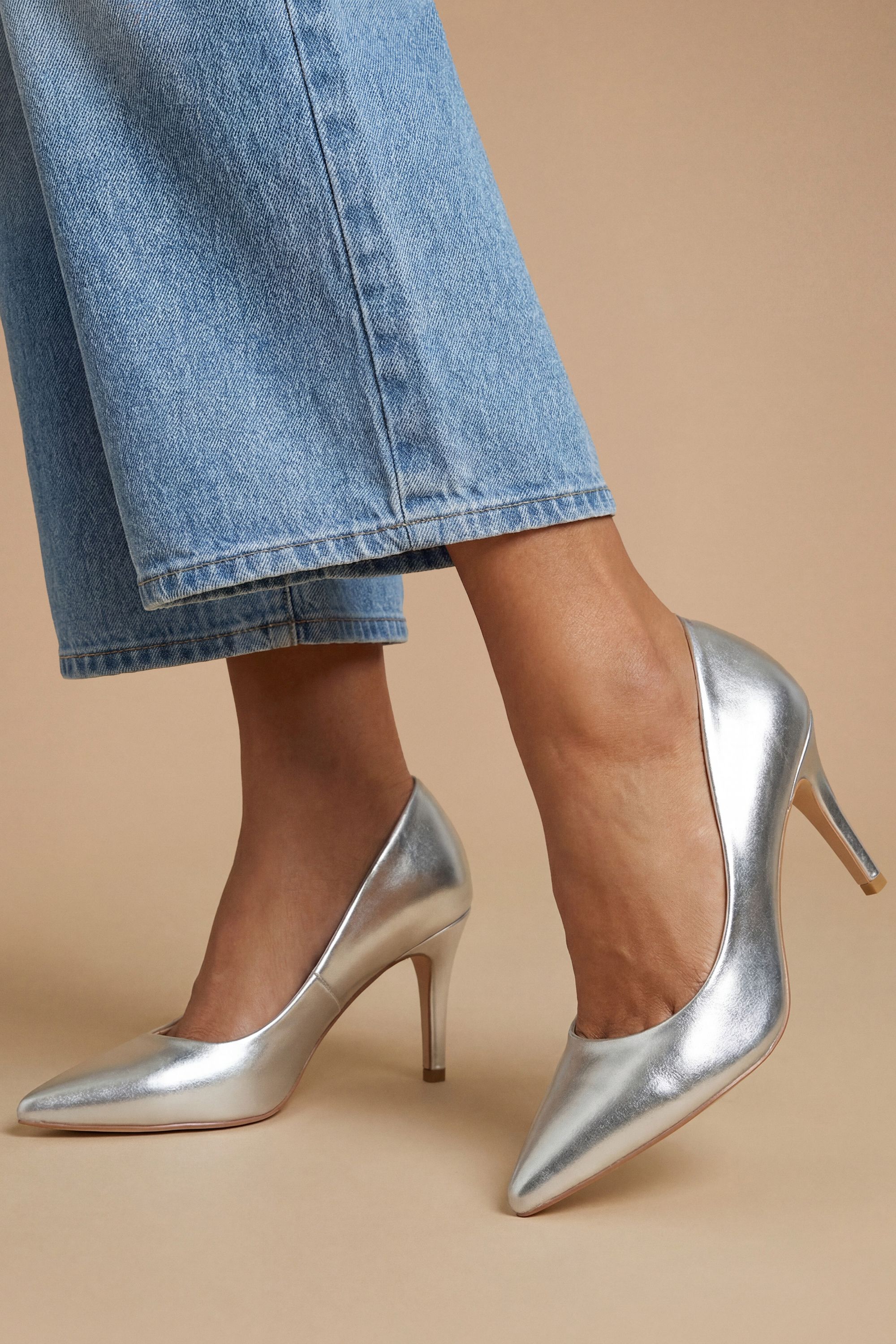 Keira Faux Metallic Leather High Heel Court Shoes