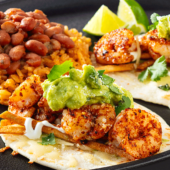 Cumin Chili Shrimp Tacos and Classic Mojito