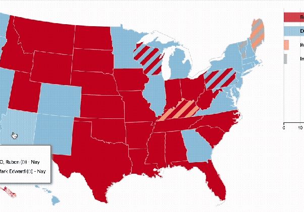 Illustration of U.S. map with blue and red states