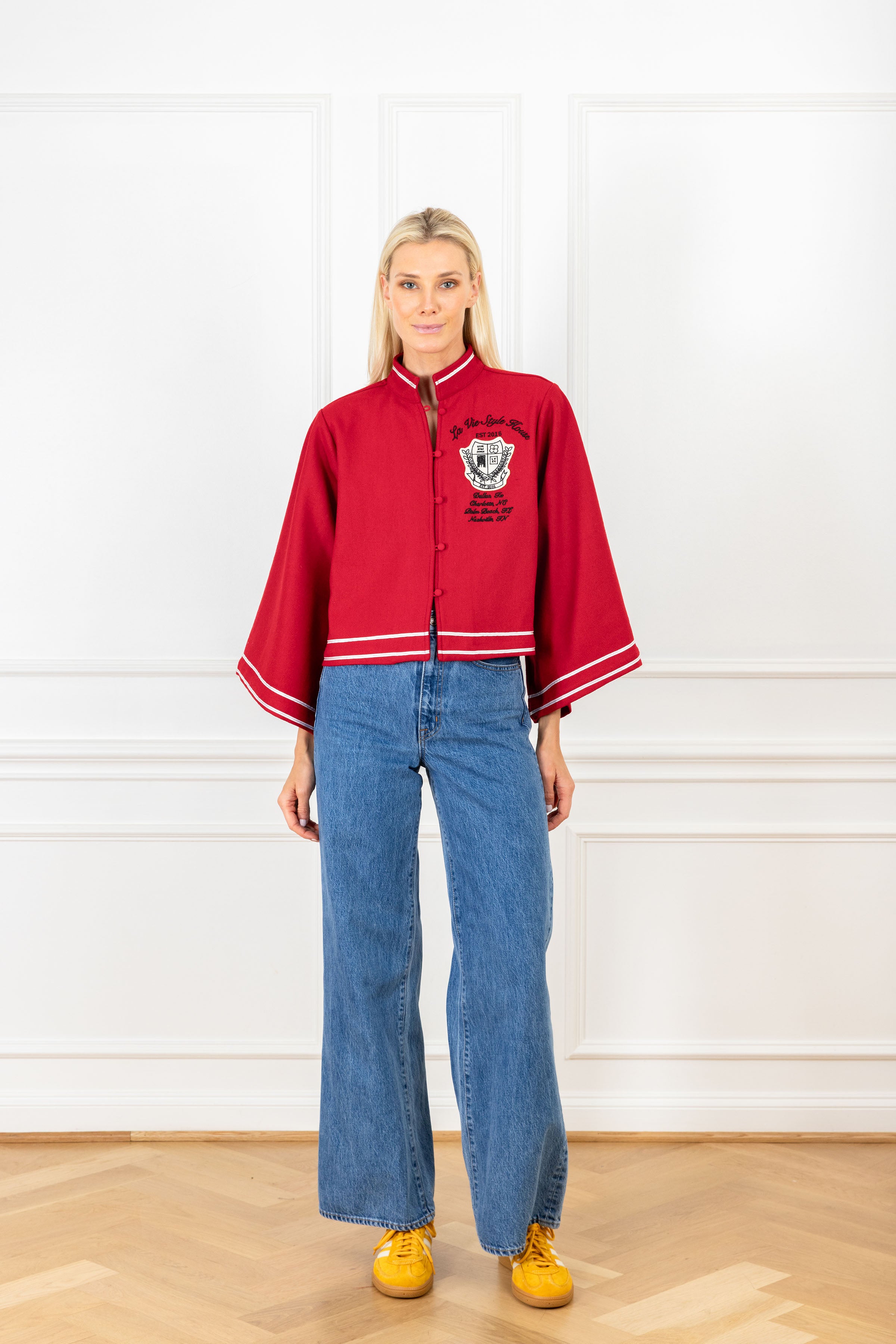 Image of Red Wool Crest Cropped Jacket