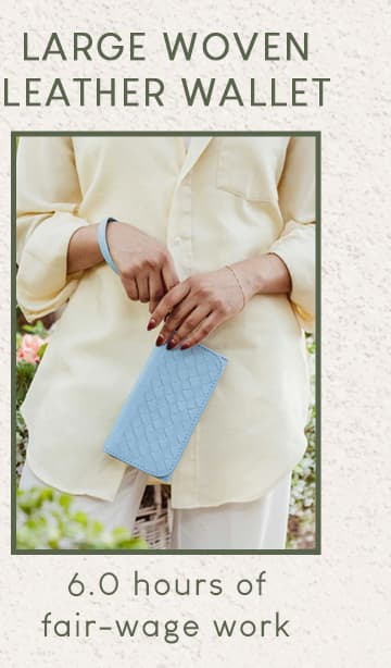 Large Woven Leather Wristlet Wallet- Sky Blue