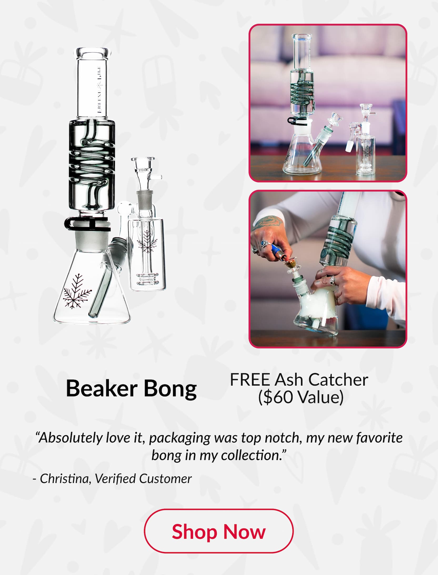 Beaker bong with removable ash catcher