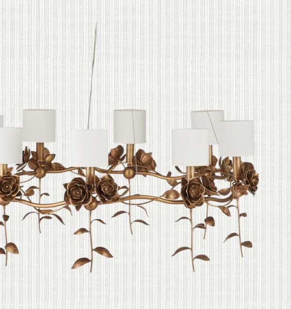 Rosela French Country Antique Brass Rose Shaded Chandelier