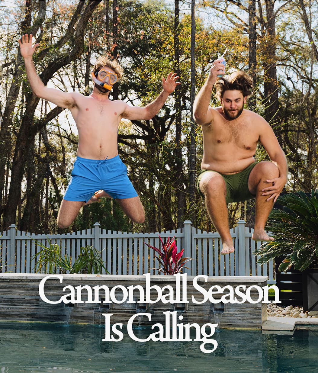 Cannonball season is calling. [IMG of men jumping into pool]