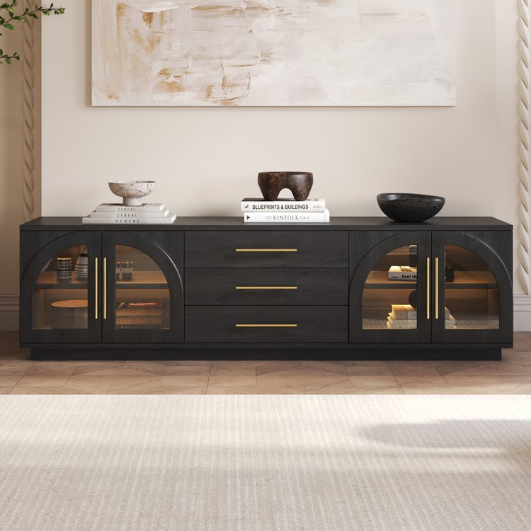 Arune 72" Arched Glass Doors TV Stand with Storage and LED｜Homary