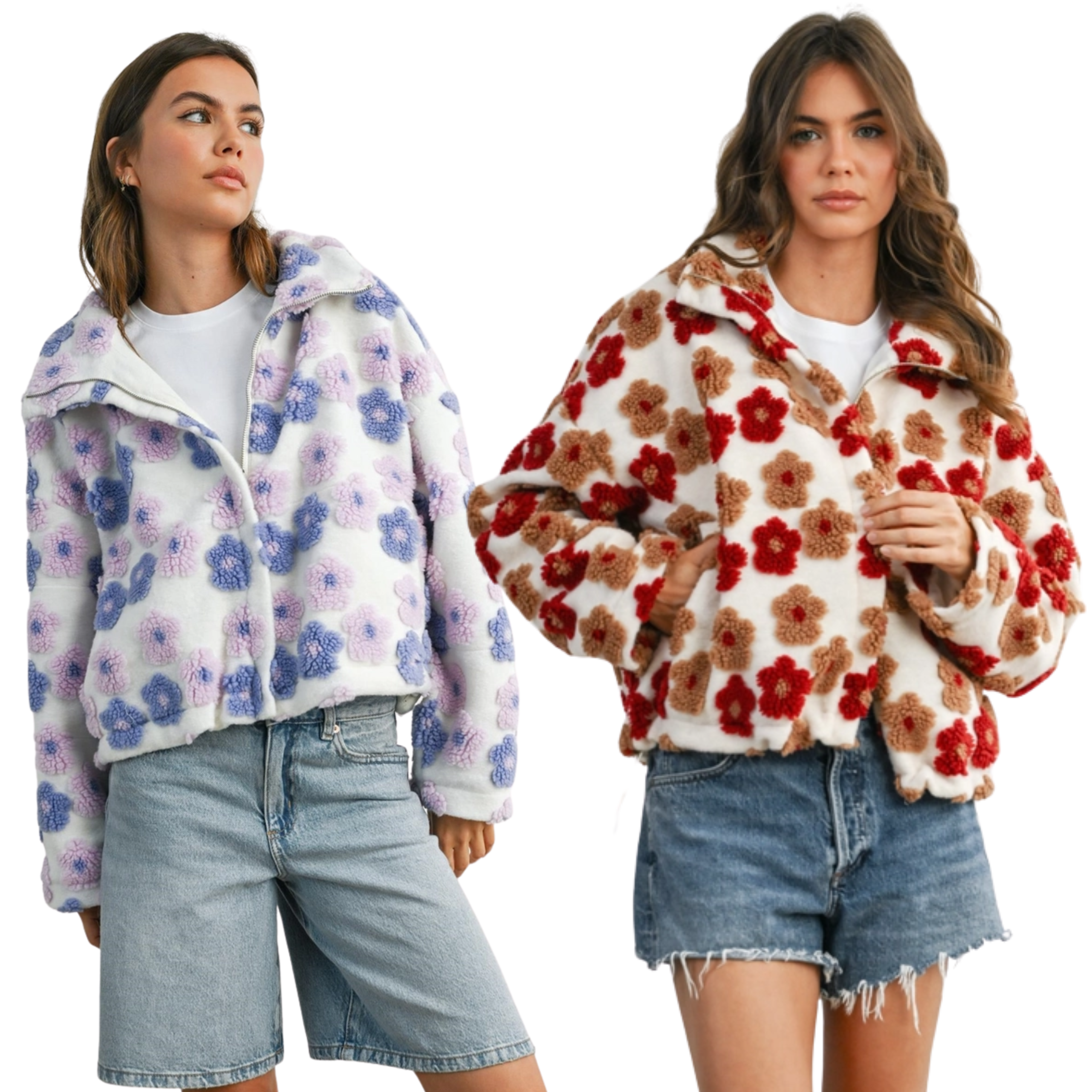 Image of Collard Floral Zip-Front Jacket