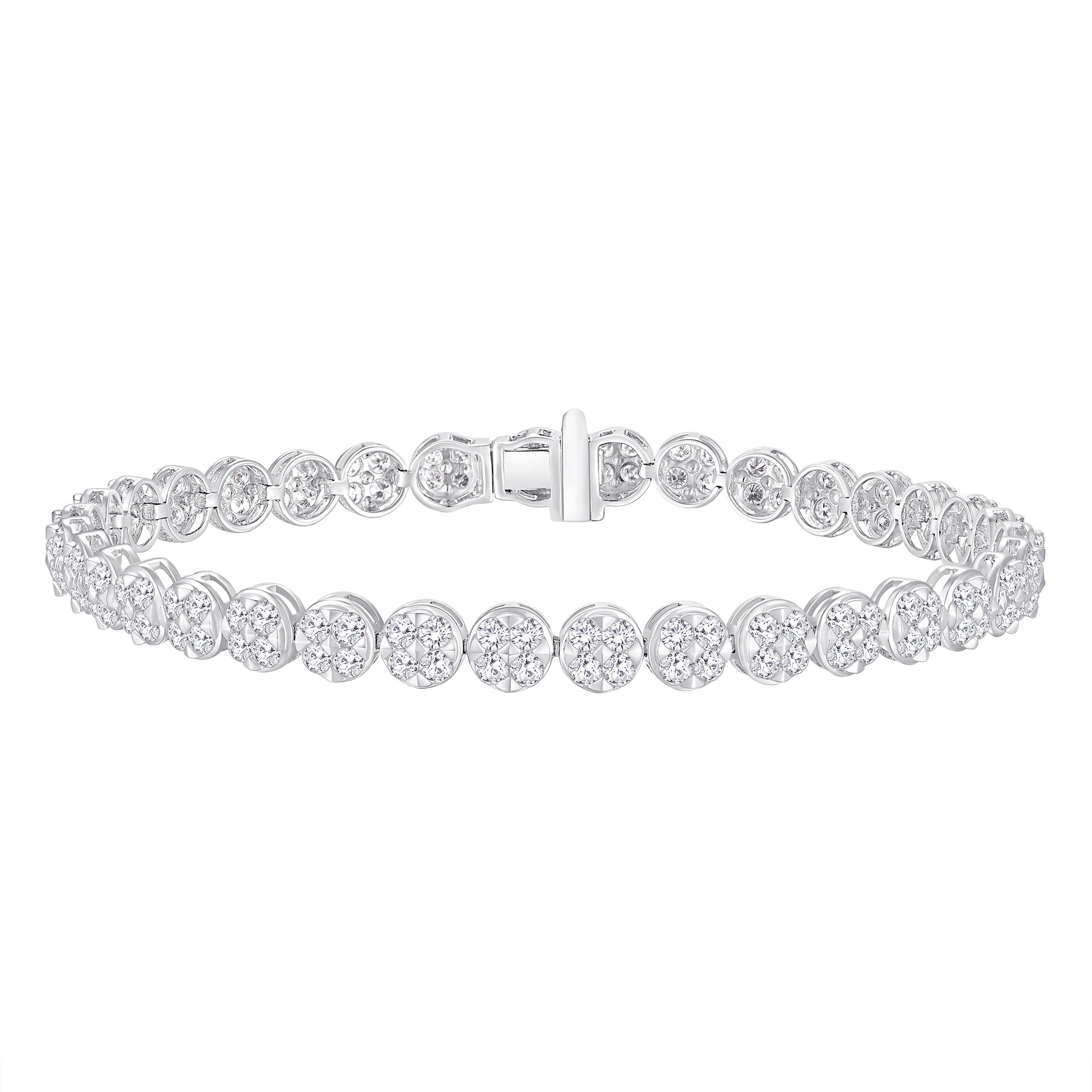 Round Brilliant 3.00 ctw Diamond Cluster 14kt White Gold Tennis Bracelet