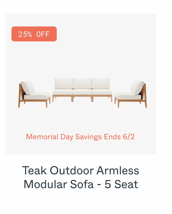 Teak Outdoor Armless Modular Sofa - 5 Seat