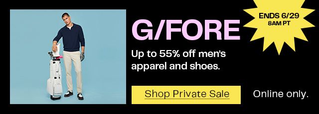 Up to 55% off G/FORE men's apparel and shoes ends June 29 at 8am Pacific Time.