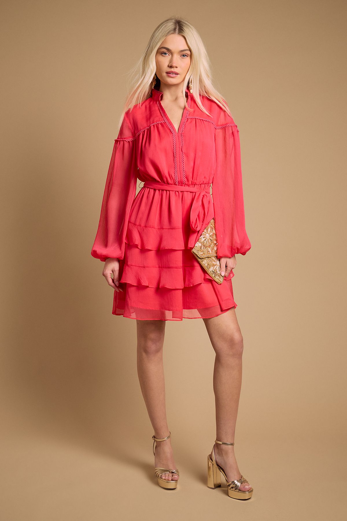 Contrast Tiered Mini Dress
