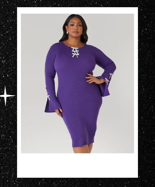 Crystal Bows Cutout Sweater Dress