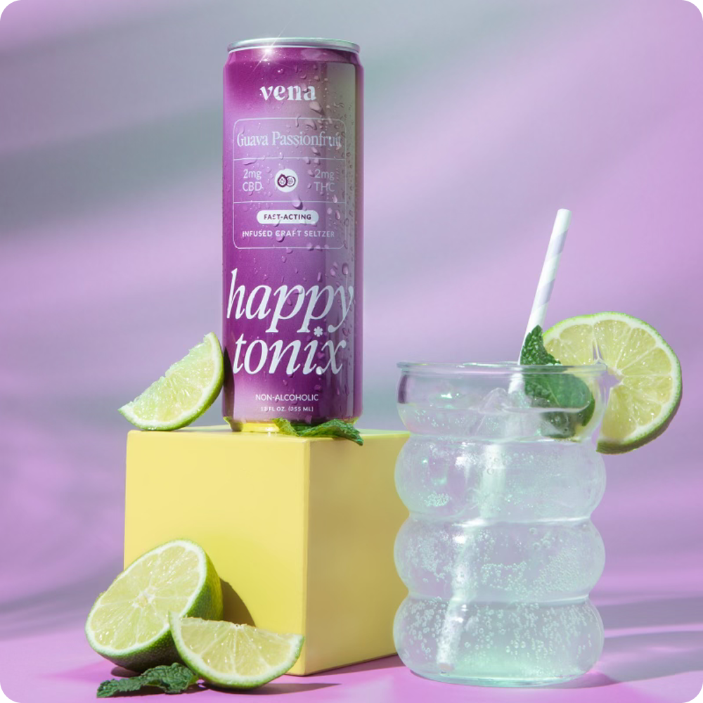 Image of Happy Tonix 2mg THC Seltzers | Guava Passionfruit