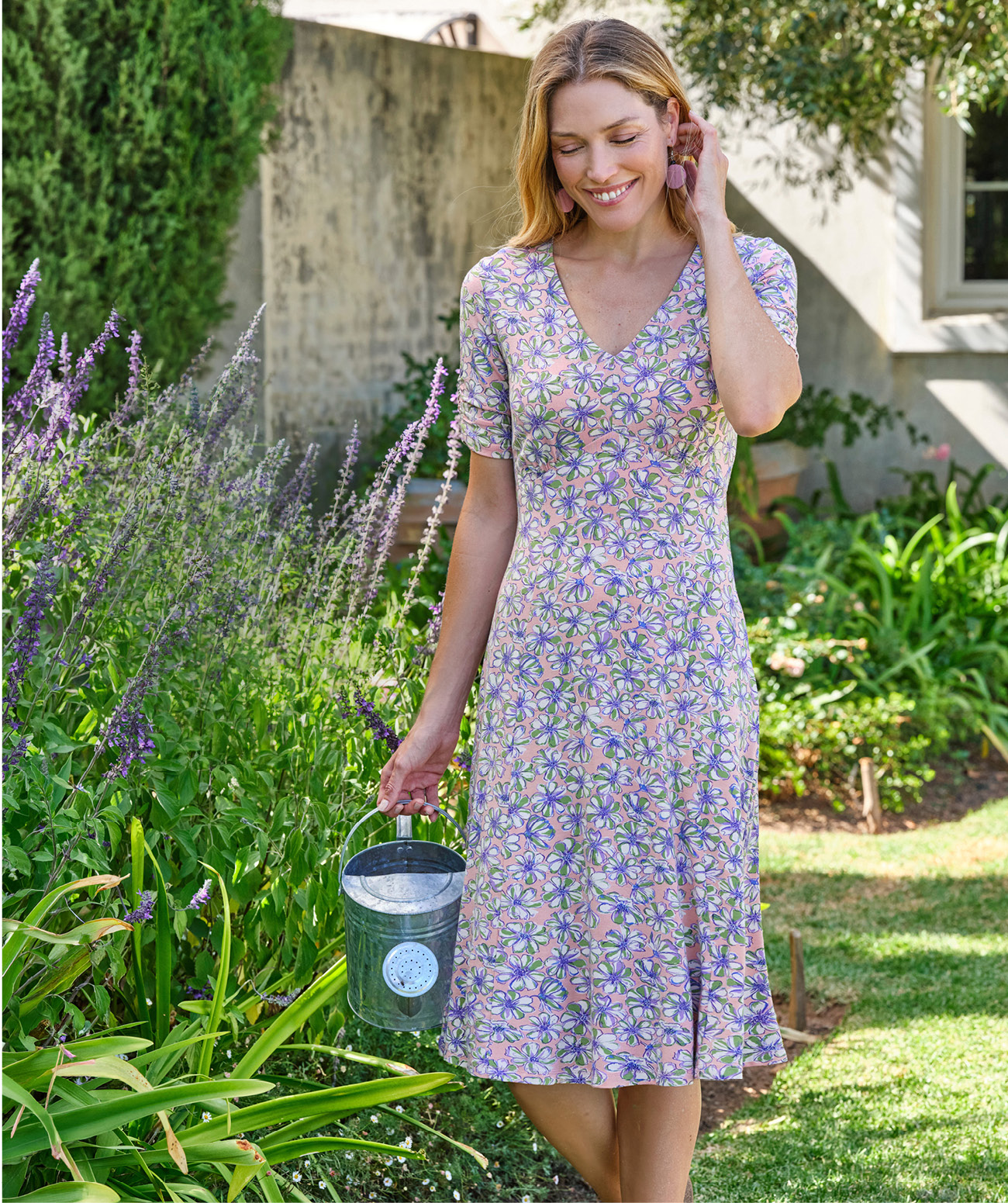 Tea Dress With Gathered Sleeves