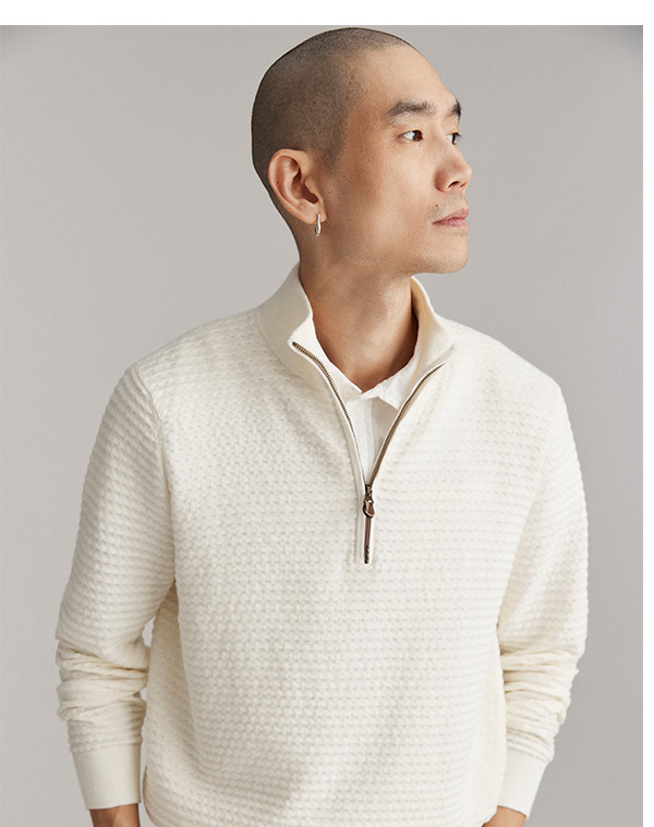 Linen Textured Half Zip Sweater