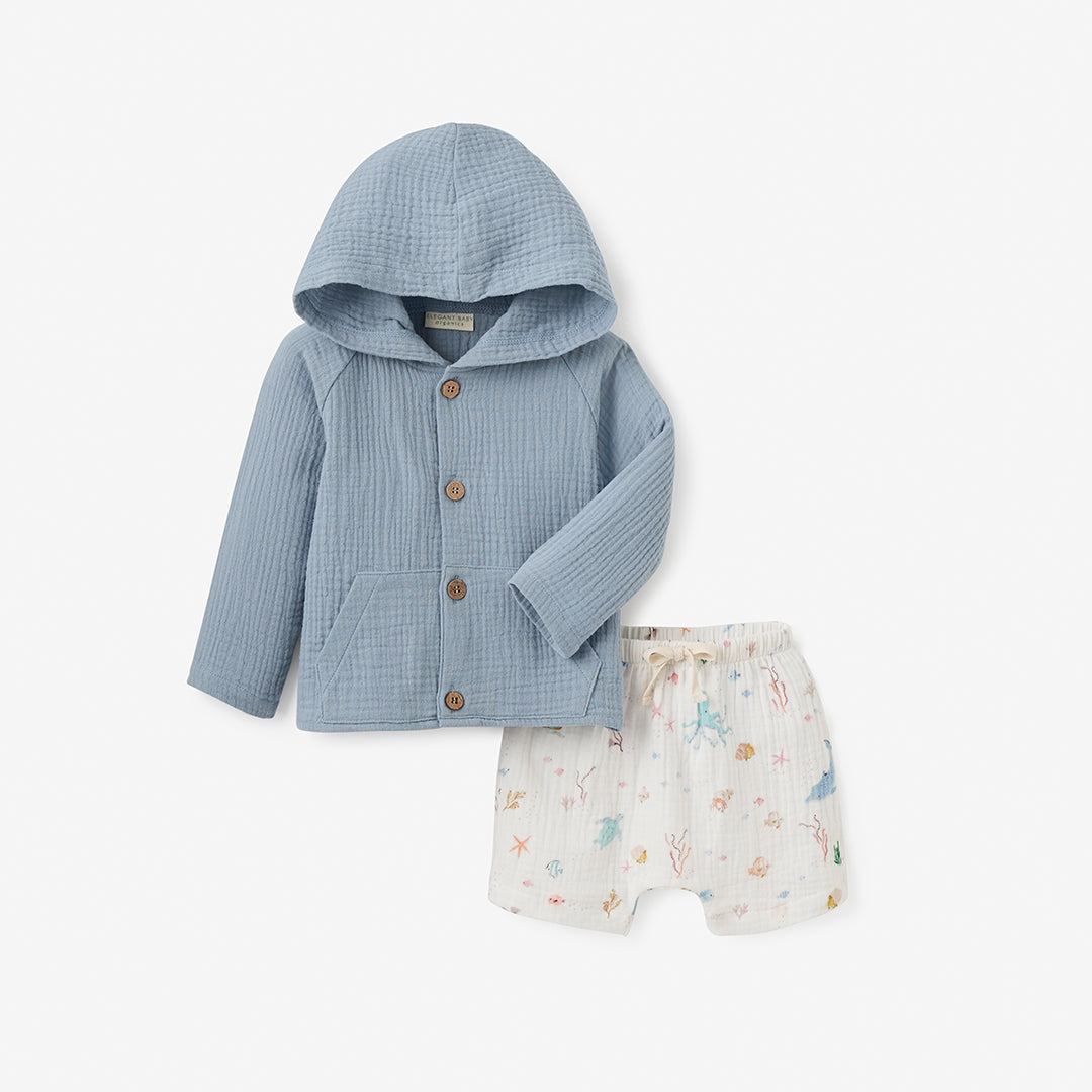 Image of Ocean Adventure Organic Muslin Short & Hoodie Set