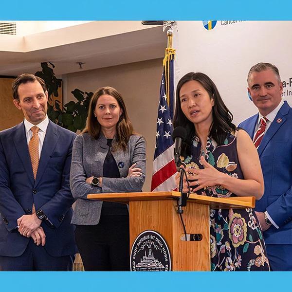 Dr. Benjamin L. Ebert, Dr. Betsy O&rsquo;Donnell, Mayor Michelle Wu and Ed Kelly, General President of the International Association of Fire Fighters