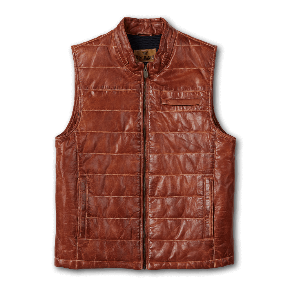 LEATHER QUILTED PUFF VEST WITH POCKETS