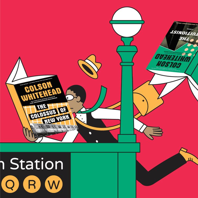 A person running into a subway station with books flying out