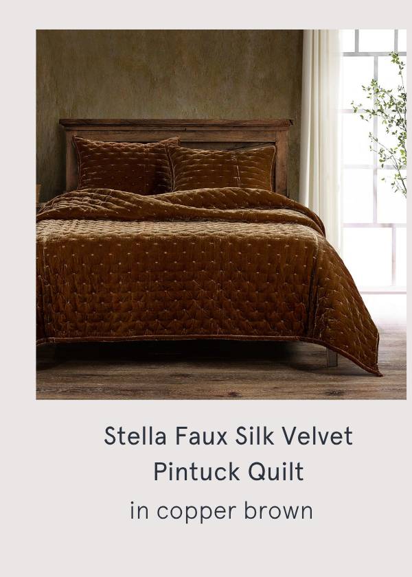 Stella Faux Silk Velvet Pintuck Quilt in Copper Brown