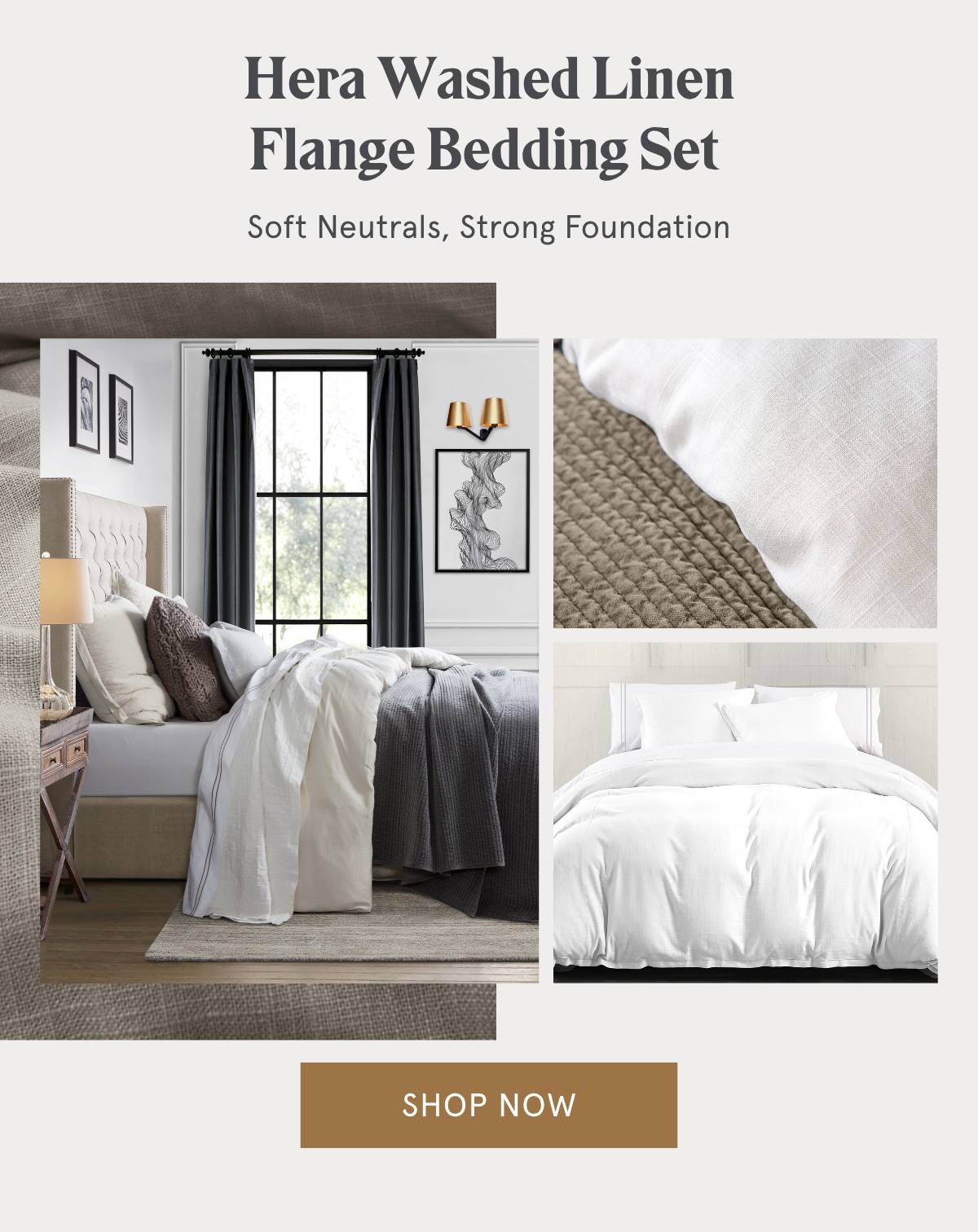 Hera Washed Linen Flange Bedding Set