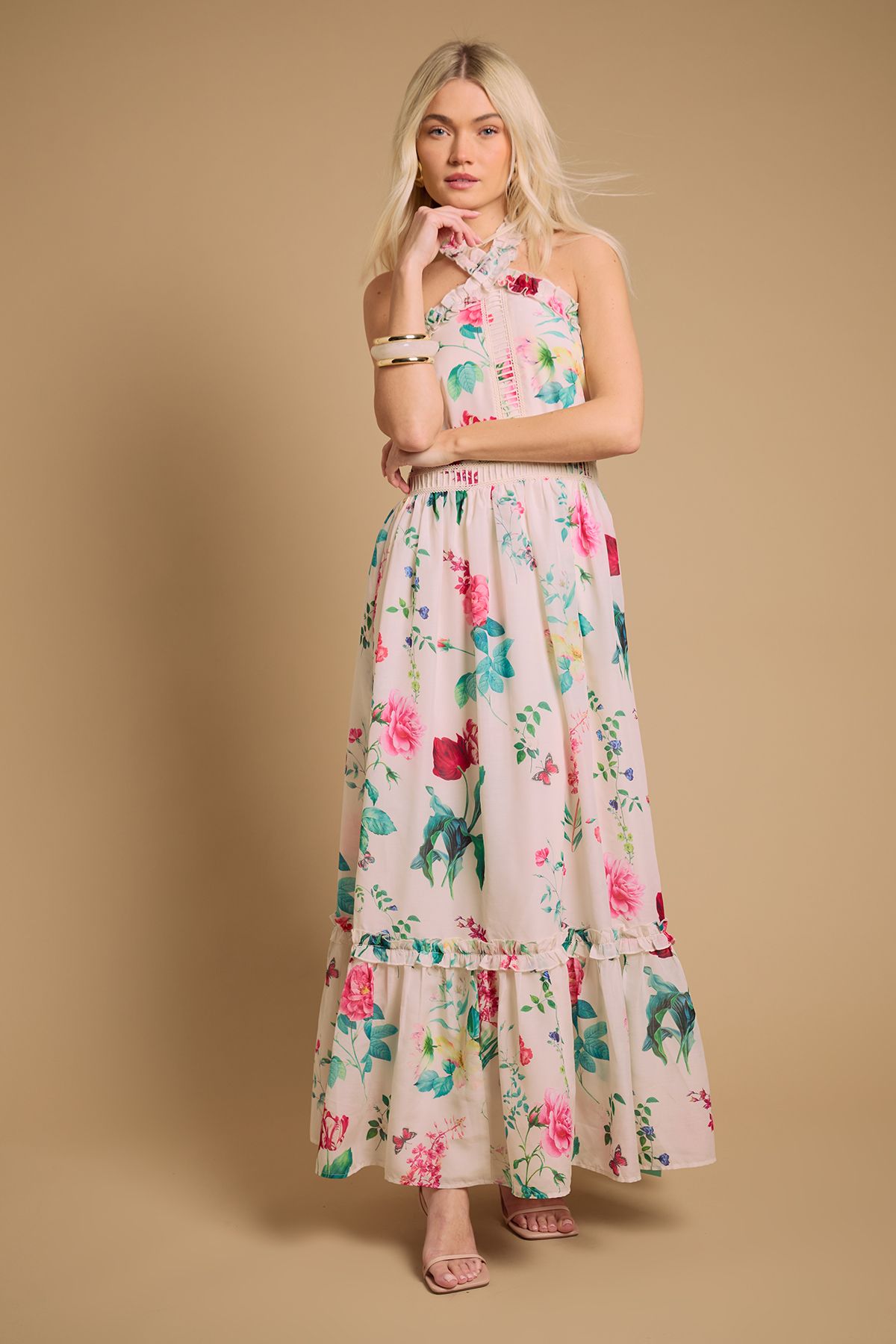 Frill Halter Maxi Dress
