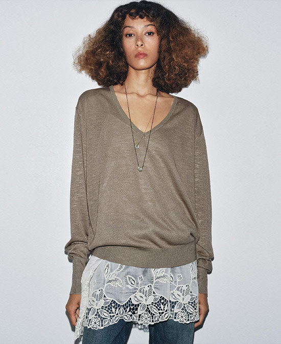 Model wearing the ZARA Combined Knit Sweater