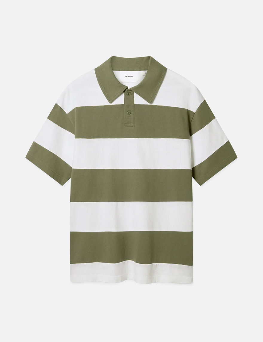 Striped Polo T-Shirt in White/Deep Lichen Green