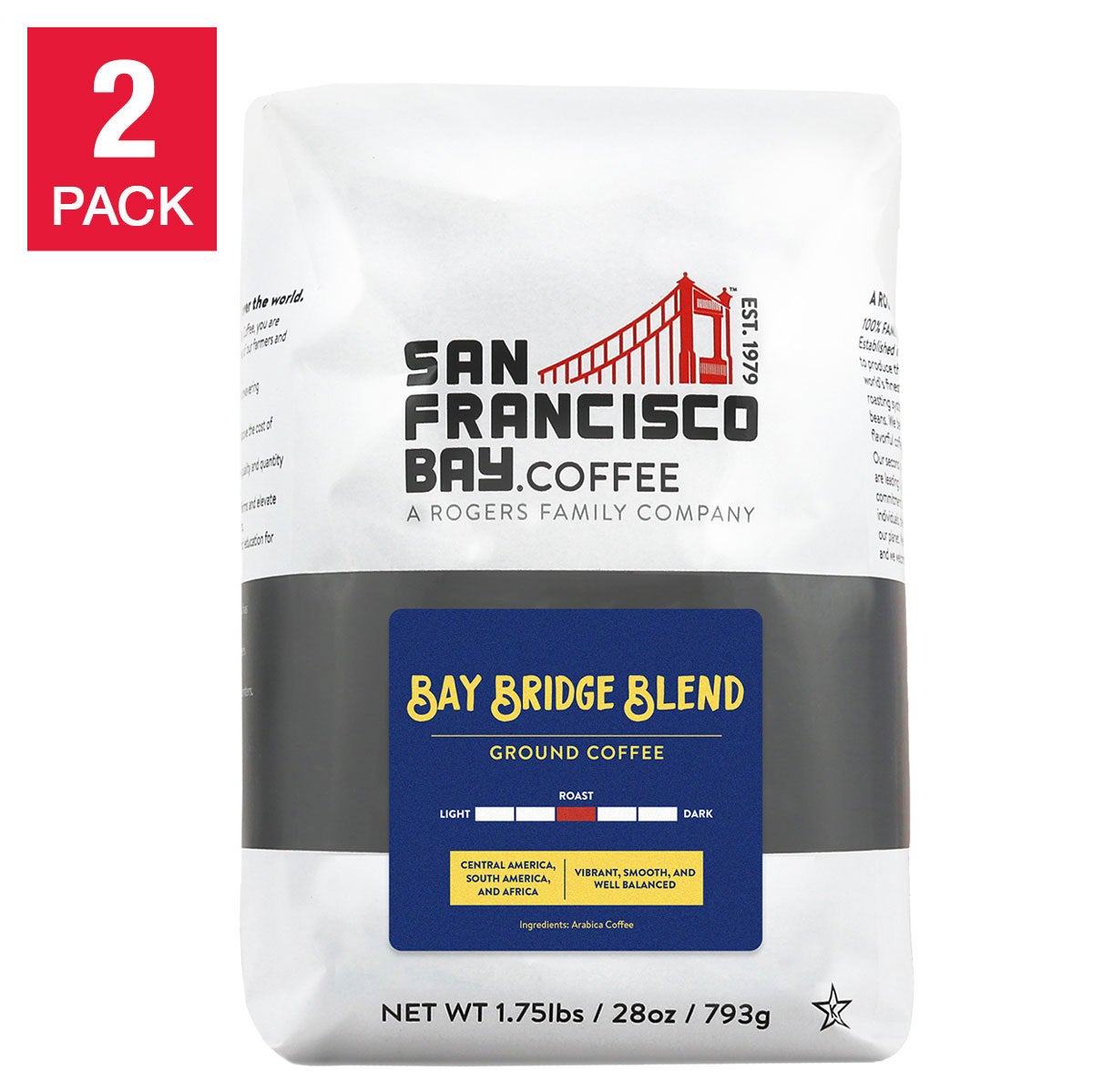 San Francisco Bay Coffee Bay Bridge Blend Ground 28 oz, 2-Pack