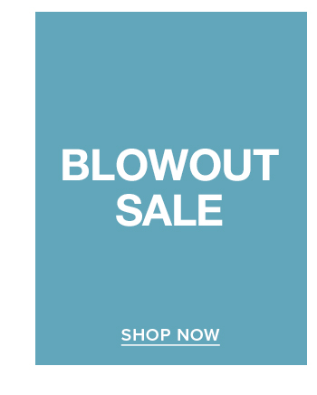 Teal promotional image displaying 'BLOWOUT SALE' in bold white text and a 'SHOP NOW' button. Get huge discounts and savings!